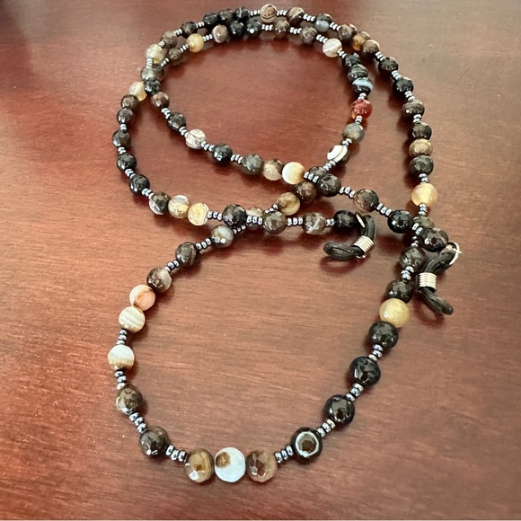 Earth tone eyeglass chain, natural banded agate beads - Picture 1 of 6